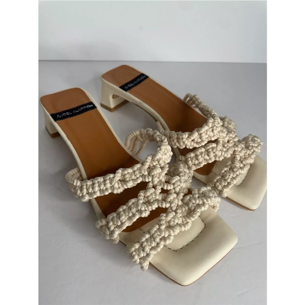 Angel Alarcon Shoes - Woven White Ivory Strap 1 3/4" Heel Anthropologie